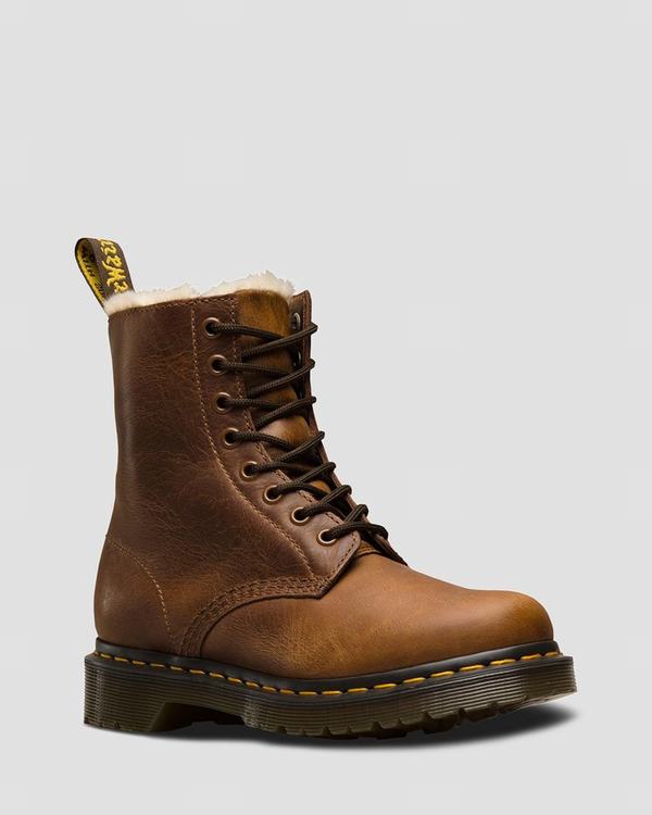 Dr Martens Dámské Zimni Boty Fur-lined 1460 Serena Orleans Hnědé, CZ-241587